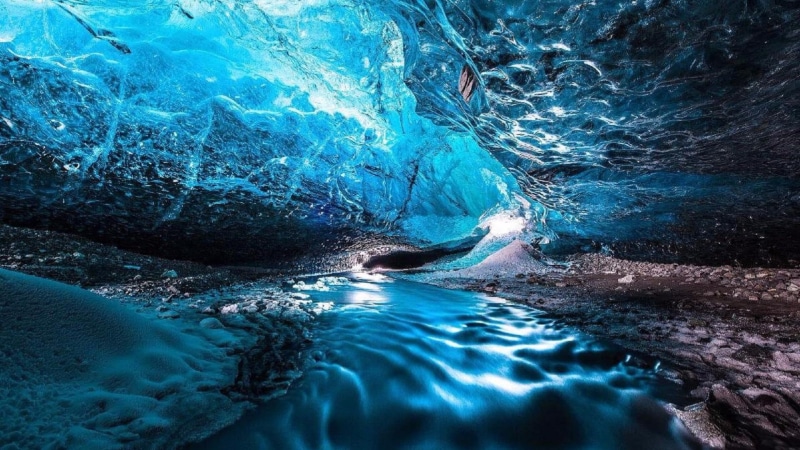 vatnajokull, ice cave, rippled, underwater, national park, blue, waterfront, skaftafell national park, solid, sea, vatnajokull national park, nature, iceland