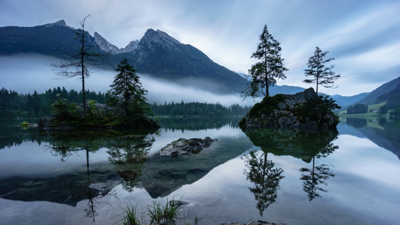 nature, water resources, mountain range, water, reflection, tree, sky, 4K, mountainous landforms, wilderness, mount scenery, mountain, lake