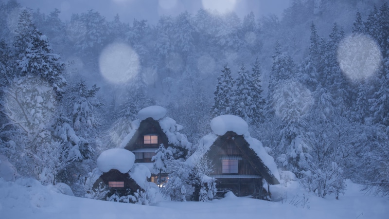 winter storm, house, snowfall, sky, mountain village, atmosphere, winter, tree, 4K, fir, ice, freezing, mountain, log, snowy, snow, frost, cottage, blizzard