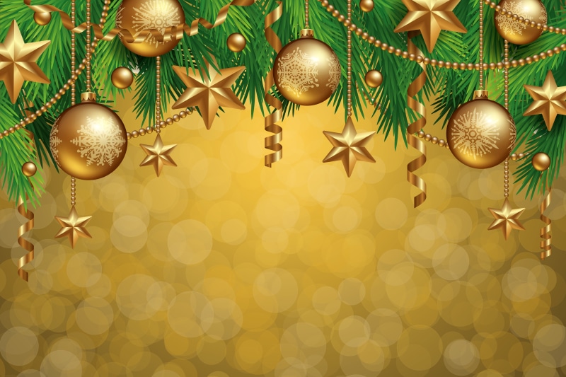 tree, illustration, gold, Christmas, green, Merry, balls, decoration, 5K, golden, baubles, New Year
