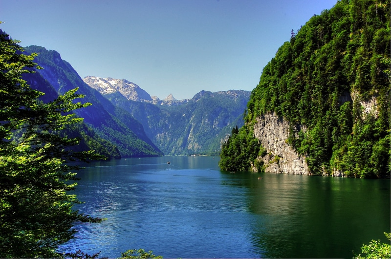idyllic, bavaria, massif, clear sky, sky, summer, tree, solid, tranquil scene, berchtesgaden alps, non-urban scene, boiler wall, reed, boot, reflection