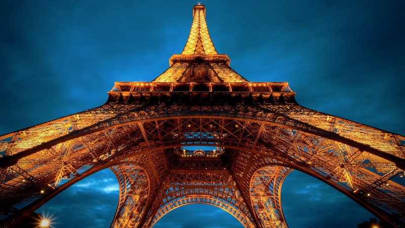 lights, europe, 4K, floodlit, low angle, paris, france, eiffel tower, night, photography, low angle view