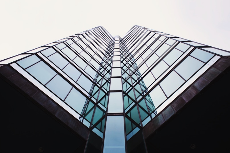 shape, clear sky, building, built structure, view, office, low, building exterior, design, glass - material, linear, rise, 1080P, photography, angle, geometric shape