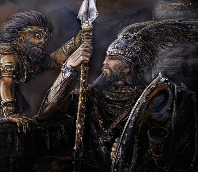 no people, disguise, men, mythology, painting, human representation, 480P, two, spirituality, Odin, religion, representation, creativity, art and craft