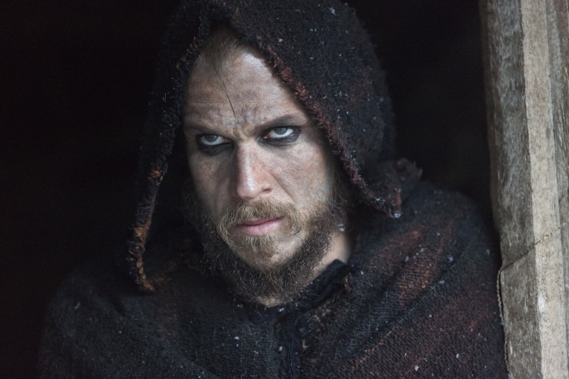 front view, indoors, depression - sadness, look, The Vikings, hood - clothing, warm clothing, mature adult, hood, portrait, close-up, looking at camera
