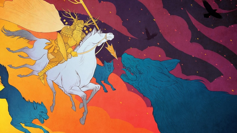 real people, paintings, wall - building feature, blue, paint, Sleipnir, Geri, Fenris, young adult, female likeness, wolf, yellow, abstract, 1080P, Muninn