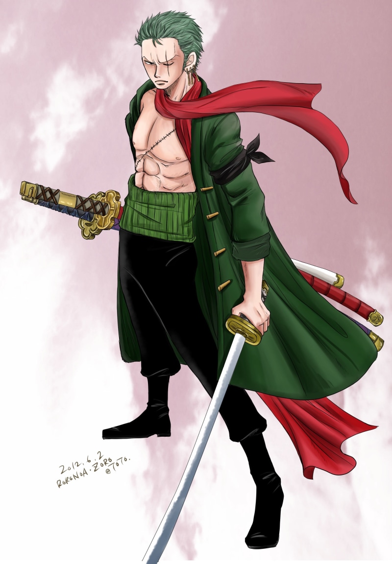 hairstyle, Roronoa Zoro, One Piece, roronoa, females, beautiful woman, piece, women, dancing, holding, looking, zoro, clothing, weapon, 2K, studio shot