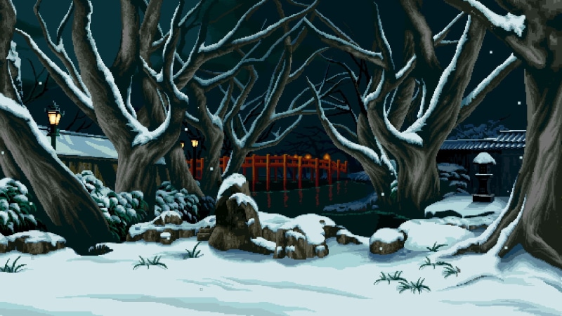 house, bare, winter, lamp, pixel art, snow, building exterior, vertebrate, landscape, plant, day, built structure, cold temperature, 1080P, no people