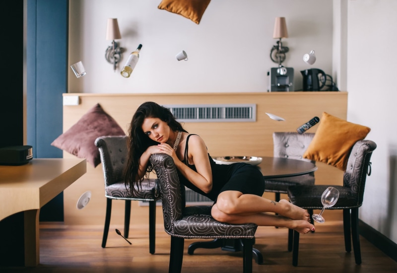 sitting, beautiful woman, indoors, leisure activity, young women, home interior, s, Aurela Skandaj, lifestyles, fashion, 1080P, bodycon, strap, furniture