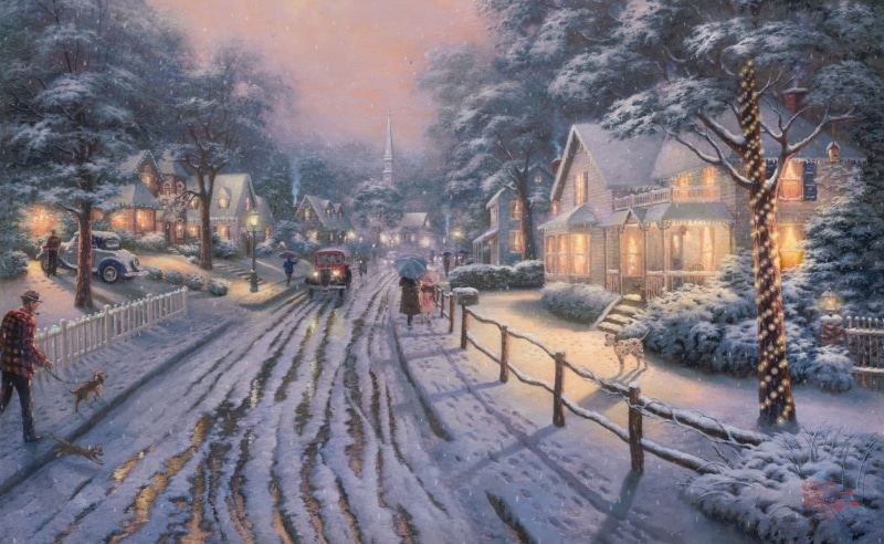 tree, nature, plant, extreme weather, transportation, covered, memories, house, snowing, fog, building, climate, blizzard, outdoors, Kinkade, architecture