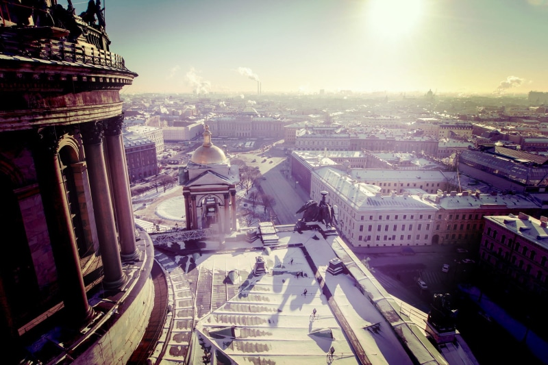 St. Petersburg, Peter, petersburg, roofs, spb, houses, st, snow, Russia, winter, Saint Petersburg, 1080P, rays