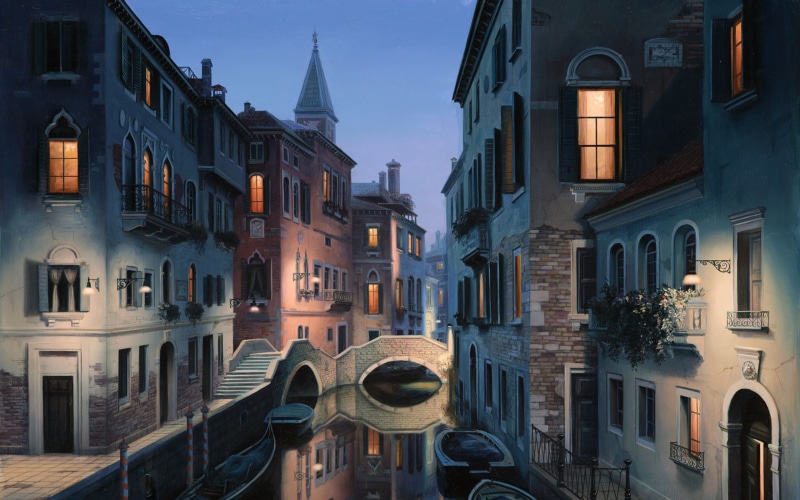 Night Dreams, Italy, eugeny lushpin, Venice, Eugene lushpin, gondola, channel, 2K, the city, painting, lushpin