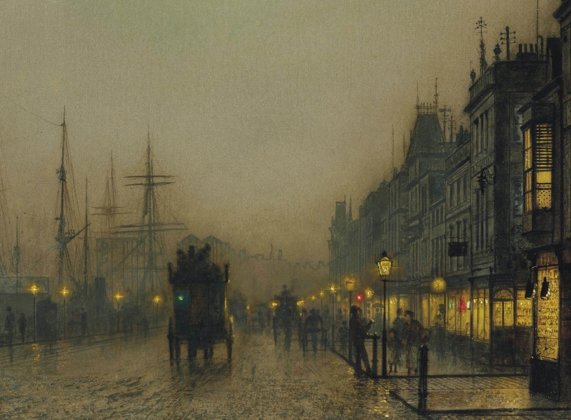 the urban landscape, Reekie. Glasgow, 2K, John Atkinson Grimshaw, night, lights, picture
