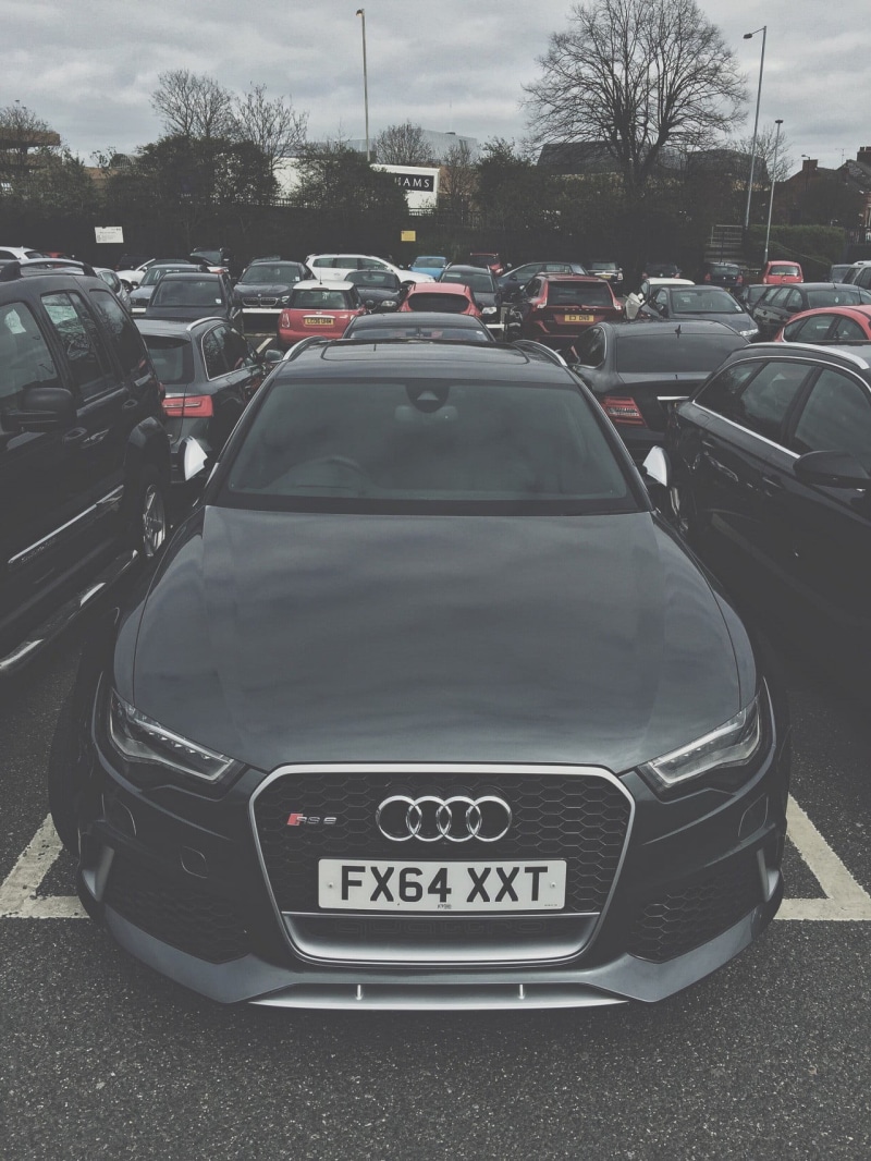 Audi, motor vehicle, Audi RS6 Avant, architecture, RS6, day, street, city street, parking lot, stationary, city, sign, land vehicle, Quattro, 720P, traffic