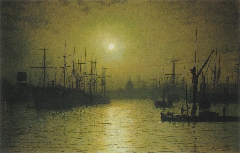 classic art, painting, 1080P, ship, John Atkinson Grimshaw
