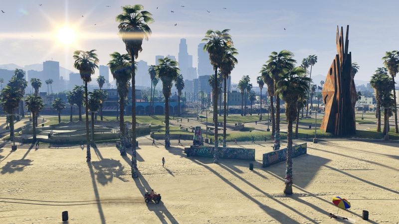 skyline, sunbeam, trees, growth, sunny, shadow, green, 4K, group of people, Grand Theft Auto V, plant, Grand Theft Auto V PC, incidental people, day, sun