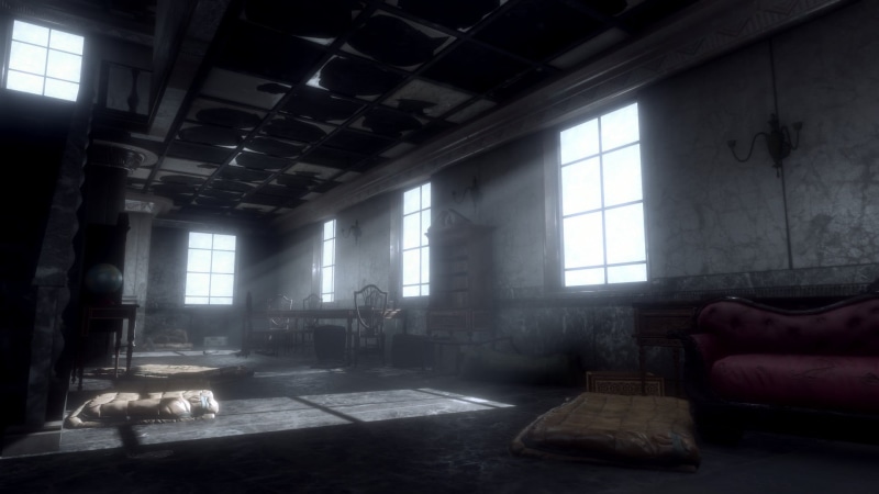 hand, indoors, black, white, ruined, horror, concrete, 1080P, Fallout 4, architecture, building, run-down, flooring, window, one person, abandoned, old