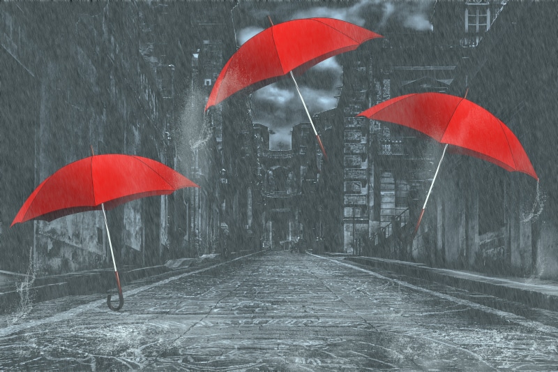 cold temperature, red, alley, rainy season, safety, rain, nature, environment, monsoon, raindrop, rainy day, snow, water, protection, snowing, umbrella
