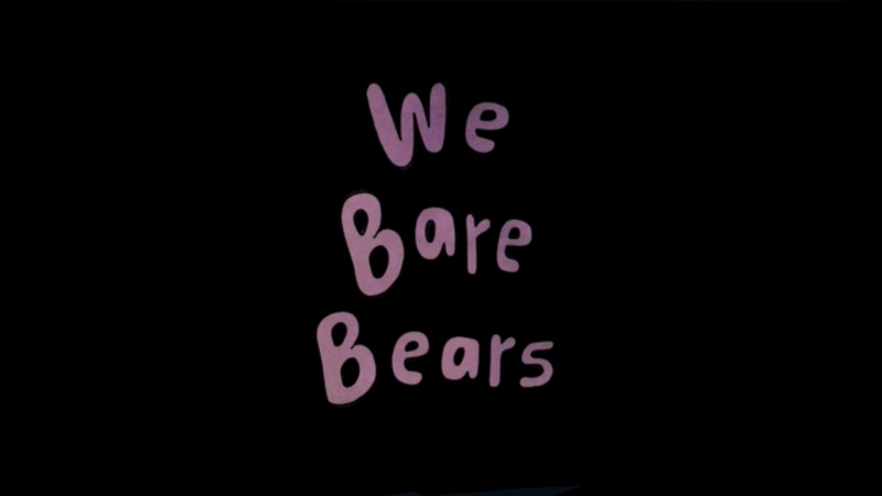 close-up, 1080P, message, illuminated, We Bare Bears, indoors, no people, information, sign, western script, studio shot, black background, dark, information sign