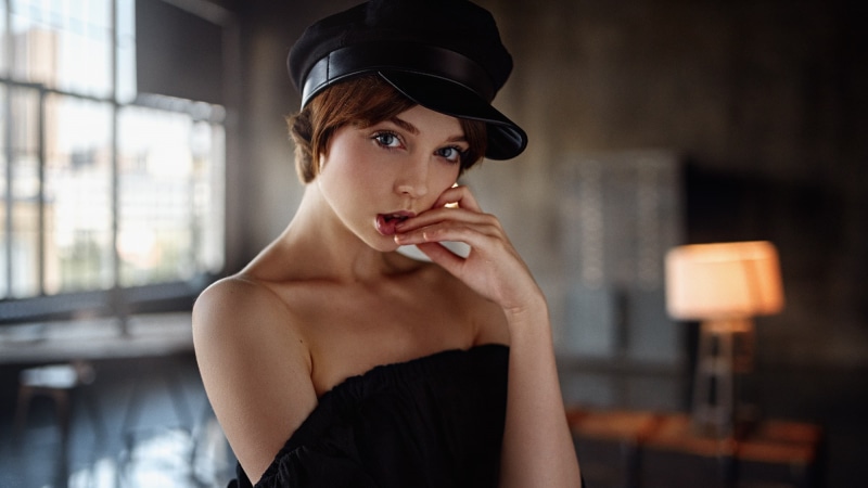 young adult, young women, headshot, model, adult, waist up, focus on foreground, looking at camera, indoors, bare shoulders, clothing, beautiful people