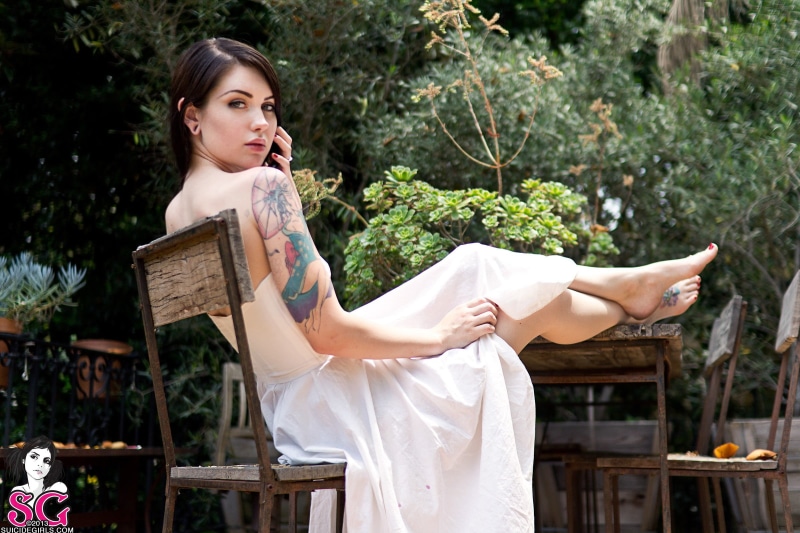 sleeveless, Ashley Holat, lifestyles, young women, looking away, tattoo, barefoot, day, young adult, contemplation, leisure activity, plant, s, dress, beautiful woman