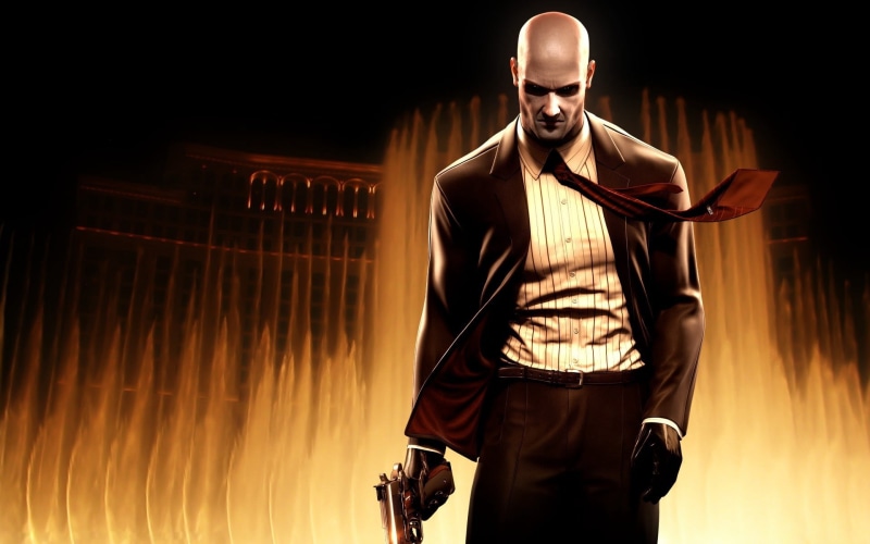 standing, hitman, aggression, weapon, night, three quarter length, people, heat - Temperature, holding, agent 47, caucasian Ethnicity, suit, bald, one Person