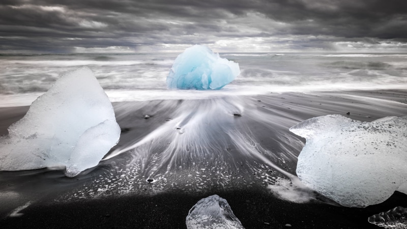 Jokulsarlon, ice, Iceland, illustration, white sky, jokulsarlon Lagoon, 1080P, iceberg - Ice Formation, Eastern Region, black, blue, snow, cold - Temperature
