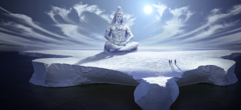 cold, 5K, mood, snow, human, ice, sun, sky, statue, sea, horizon over water, landscape, tranquility, environment, light, cloud - sky, fantasy, composing