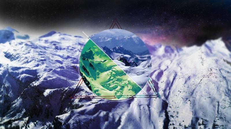 circle, stars, polyscape, communication, digital art, mountains, nature, snowcapped mountain, global communications, ice, winter, environment, day, landscape