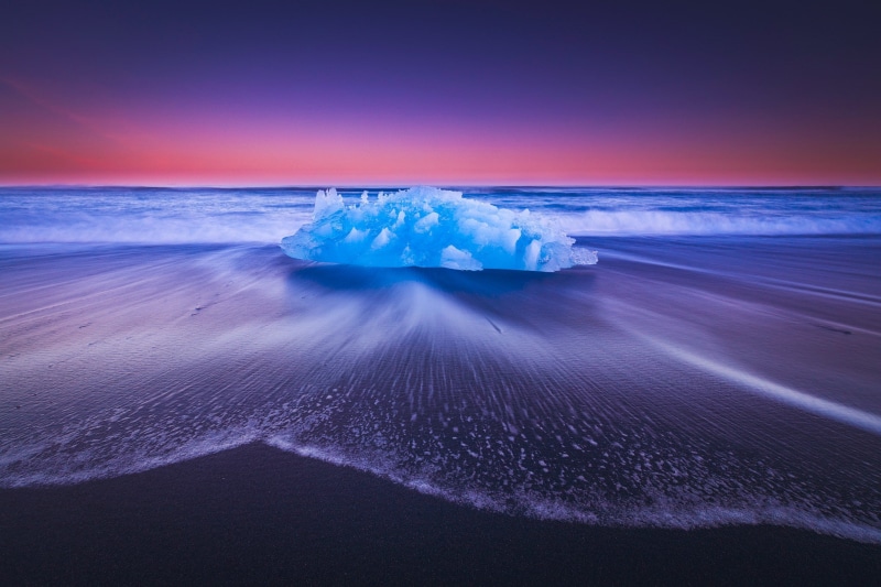 1080P, winter, ice, beauty in nature, beach, horizon, scenics - nature, landscape, wave, water, land, sea, long exposure, sky, Iceland, cold temperature