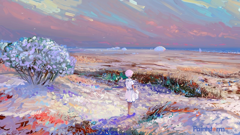 5K, digital art, Hangmoon, beach, digital painting
