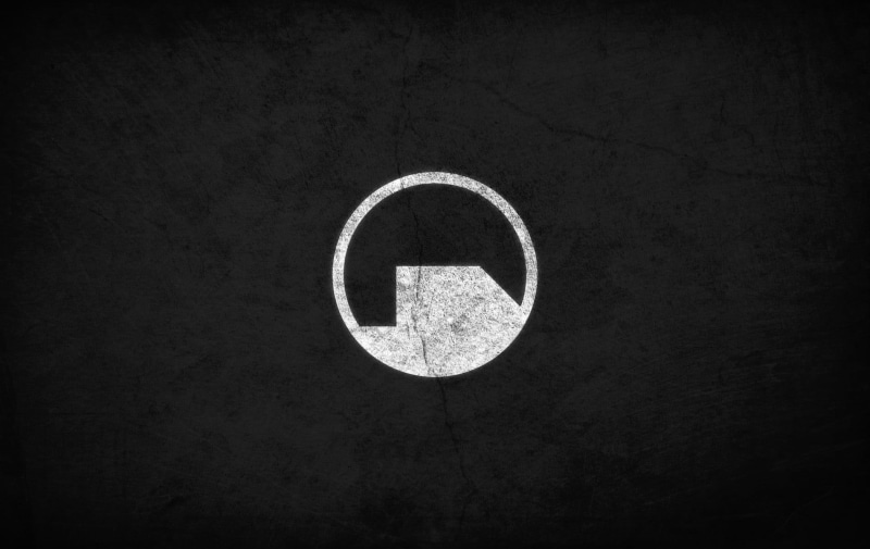 white, black color, symbol, sign, dark, Black Mesa, round, vignette, close-up, architecture, indoors, built structure, wall, number, 720P, no people