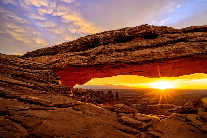 5K, 8k, sunrise, Utah, mountains, USA, Mesa Arch