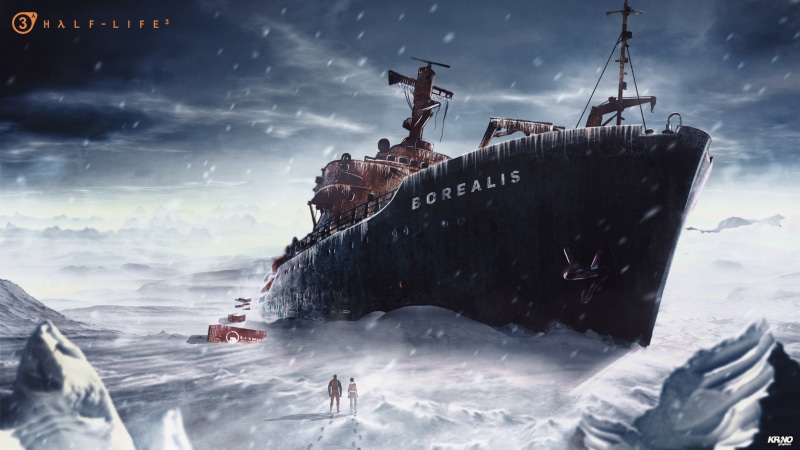 Boat, Borey, 2K, Black Mesa, man, alyx vance, borealis, Halfa, half life 2, Ship, Abandoned, Half Life, Gordon man, Dmitry Krino, valve