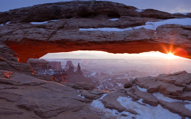 eroded, tranquility, non-urban scene, rock formation, Canyonlands National Park, sky, rock - object, solid, physical geography, geology, Mesa arch, winter
