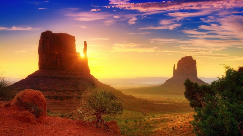 rock - object, utah, tourist attraction, horizon, tranquility, rock, sky, dawn, sun, sunlight, ancient civilization, monument valley, formation, no people