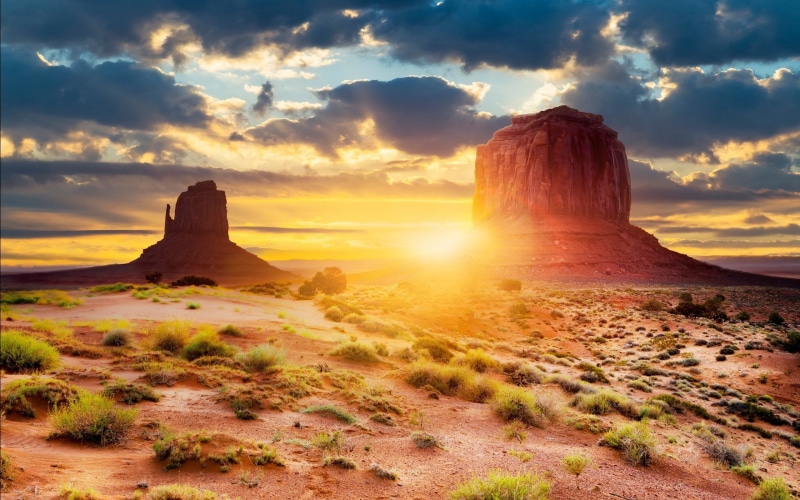 valley, usa, sand, sun, tribal, arizona, red, rays, park, region, clouds, desert, white, sky, monument, 2K, sunset, navajo