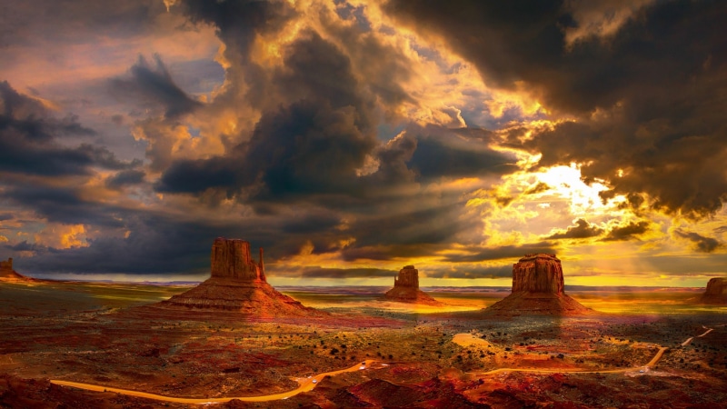rock, sunset, outdoors, cloud - sky, Arizona, landscape, no people, nature, solid, rock formation, land, scenics - nature, travel destinations, storm, power in nature