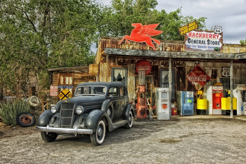 classic, nostalgia, car, hdr, vintage, communication, building, parked, arizona, outdoors, tree, general store, automobile, old, plant, 1080P, nature