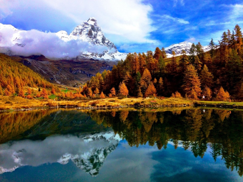 aosta, 1080P, resort, breuil-cervinia, matterhorn, mountain, the, italy, landscape, autumn, valley, alps, lake, cervino, commune, sky, reflection