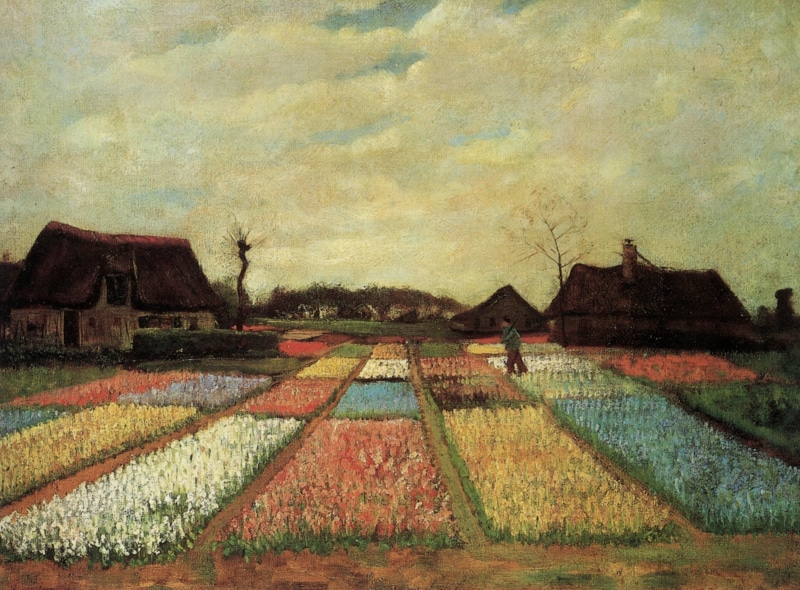 Bulb Fields, plantation flowers, Vincent van Gogh, Early paintings, 2K