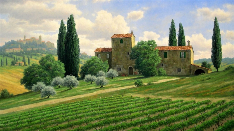 Artistic, Landscape, Italy, 1080P, Painting, Tuscany