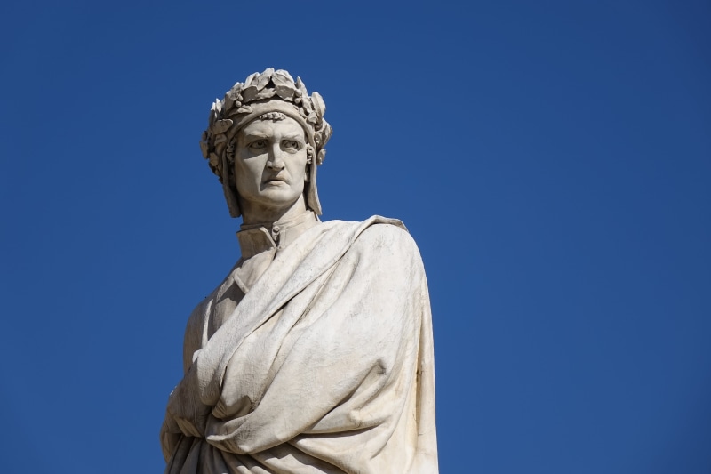 florence, 5K, day, representation, low angle view, classical style, male, male likeness, art and craft, dante, culture, nature, tourism, craft, clear sky