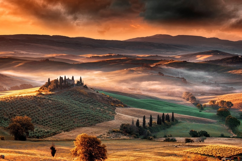 1080P, valley, cloud - sky, sunset, built structure, environment, architecture, mountains, outdoors, mist, history, landscape, mountain range, beauty in nature