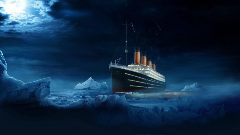 snow, night, ocean, water, nature, winter, sea, frozen, digital composite, sky, motion, cold temperature, ice, cloud - sky, no people, outdoors, ship, titanic