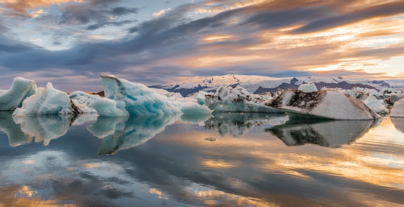 ice, 5K, beauty in nature, tranquil scene, lake, sky, cloud - sky, landscape, body, Iceland, Jokulsarlon, glacier, nature, sunset, no people, reflection