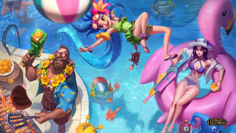pool, 1080P, sea, floating, fun, Zoe (League of Legends), swimming, Teemo League of Legends , nature, swimwear, women, high angle view, clothing, real people