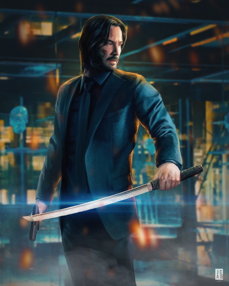 2K, Keanu Reeves, digital art, John Wick, black suit, fan art