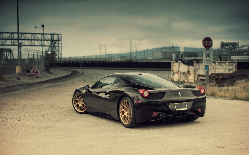 outdoors, mode of transportation, tire, sky, cloud - sky, metal, street, reflection, speed, black, vehicle, elegance, architecture, nature, Ferrari 458