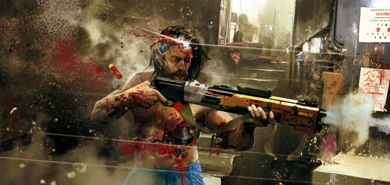 Cyberpunk, 2077, Bullets, Neon, Weapons, Cyborg, Video game, Cyberpunk 2077, 5K, The game, Concept Art, Shot, CD Projekt RED, The city, Art